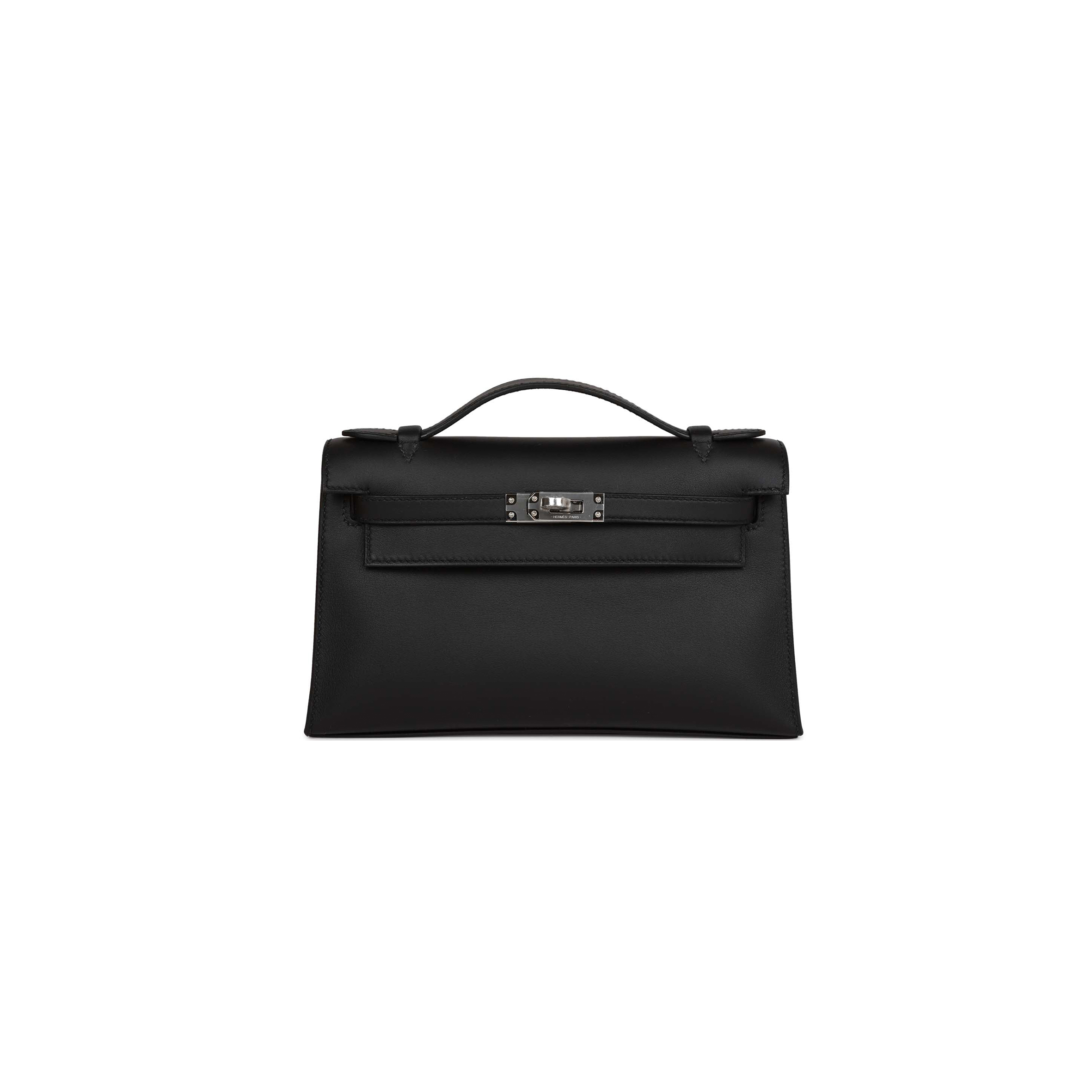 HERMES MASTER KELLY POCHETTE BLACK SWIFT PALLADIUM HARDWARE (22*14*7cm) 